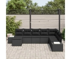 Sodo Sofų Rinkinys su pagalve 8 pcs Juoda poliratanas
