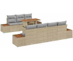 Lauko baldų komplektas Sodo Sofų Rinkinys su pagalve 8 pcs Smėlio Poli ratanas