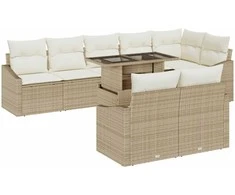 Sodo Sofų Rinkinys su pagalve 9 pcs Bežinė ir kreminė