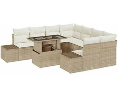 Sodo Sofų Rinkinys 9 pcs Bežinė ir kreminė poliratanas