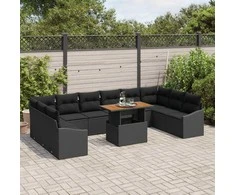 Sodo Sofų Rinkinys su saugykla 11 pcs Juoda Poli ratanas