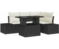Lauko baldų komplektas Sodo Sofų Rinkinys su pagalve 5 pcs Juoda poliratanas