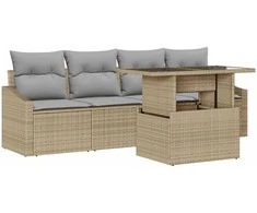 Sodo Sofų Rinkinys su saugykla 5 pcs Smėlio Poli ratanas