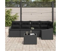 Lauko baldų komplektas Sofos komplektas su pagalve 6 pcs Juoda poliratanas