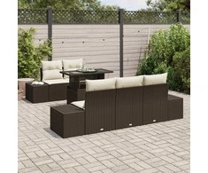 Sodo Sofų Rinkinys su pagalve 6 pcs Ruda ir grietinėlė