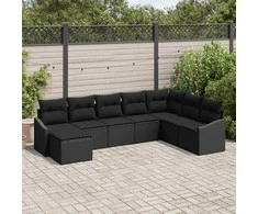Lauko baldų komplektas Sofos komplektas su pagalve 8 pcs Juoda poliratanas