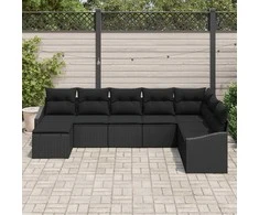Lauko baldų komplektas Sofos komplektas su pagalve 8 pcs Juoda poliratanas