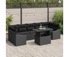 Lauko baldų komplektas Sodo Sofų Rinkinys su saugykla 8 pcs Juoda Poli ratanas