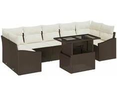 Lauko baldų komplektas Sodo Sofų Rinkinys su saugykla 8 pcs Ruda Poli ratanas