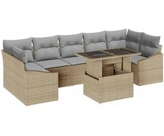 Lauko baldų komplektas Sodo Sofų Rinkinys su saugykla 8 pcs Smėlio Poli ratanas
