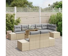 Sodo Sofų Rinkinys su saugykla 9 pcs Smėlio Poli ratanas