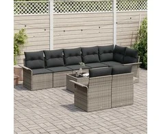 Lauko baldų komplektas Sodo Sofų Rinkinys su pagalve 9 pcs Pilka Poli ratanas