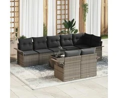 Lauko baldų komplektas Sodo Sofų Rinkinys su pagalve 9 pcs Pilka Poli ratanas