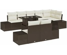 Sodo Sofų Rinkinys su saugykla 9 pcs Ruda Poli ratanas
