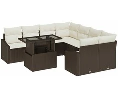 Lauko baldų komplektas Sodo Sofų Rinkinys su pagalve 9 pcs Ruda poliratanas