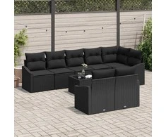 Lauko baldų komplektas Sofos komplektas su pagalve 9 pcs Juoda poliratanas