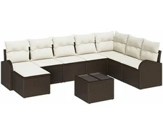 Lauko baldų komplektas Sodo Sofų Rinkinys su pagalve 9 pcs Ruda Poli ratanas