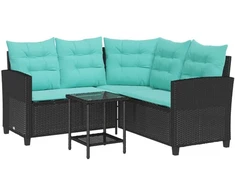 Sodo sofa 2 vnt. 5-Vietų skaičius Juoda ir turkio Poli ratanas