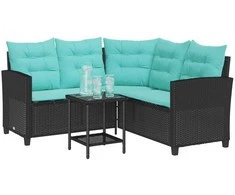 Sodo sofa su pagalve 2 pcs Juoda ir turkio Poli ratanas