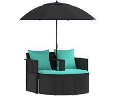 Sodo sofa su pagalve 8 pcs Juoda ir turkio poliratanas