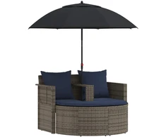 Sodo sofa su pagalve 8 pcs Pilka ir tamsiai mėlyna poliratanas