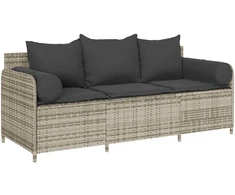 Sodo sofa su pagalvėlėmis, 3 sėdimos vietos, šviesiai pilka, poliratanas
