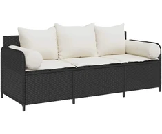 Sodo sofa su pagalvėlėmis, 3 sėdimos vietos, juodas, poliratanas