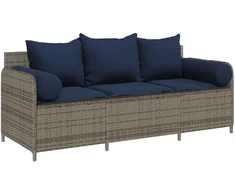 Sodo sofa su pagalvėlėmis, 3 sėdimos vietos, pilka, poliratanas