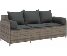 Sodo sofa su pagalvėlėmis, 3 sėdimos vietos, pilka, poliratanas