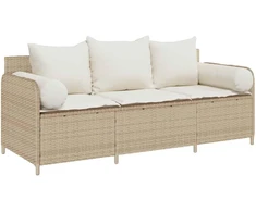 Sodo sofa su pagalvėlėmis, 3 sėdimos vietos, smėlio spalvos, poliratanas