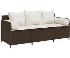 Sodo sofa su pagalvėlėmis, 3 sėdimos vietos, ruda, poliratanas