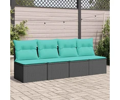 Sodo sofa su pagalvėlėmis, 4 sėdimos vietos, juodas, poliratanas