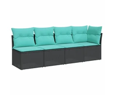 Sodo sofa su pagalvėlėmis, 4 sėdimos vietos, juodas, poliratanas