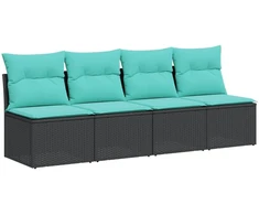 Sodo sofa su pagalvėlėmis, 4 sėdimos vietos, juodas, poliratanas