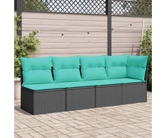 Sodo sofa su pagalvėlėmis, 4 sėdimos vietos, juodas, poliratanas
