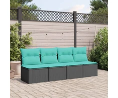 Sodo sofa su pagalvėlėmis, 4 sėdimos vietos, juodas, poliratanas