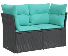 Sodo sofa su pagalvėlėmis, dvivietė, juoda, poliratanas
