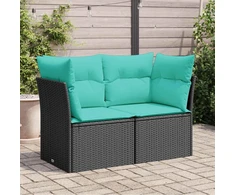 Sodo sofa su pagalvėlėmis, dvivietė, juoda, poliratanas