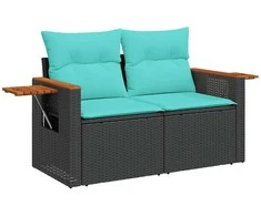 Sodo sofa su pagalvėlėmis, dvivietė, juoda, polirotangas