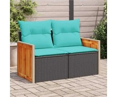 Sodo sofa su pagalvėlėmis, dvivietė, juoda, polirotangas
