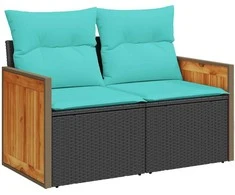 Sodo sofa su pagalvėlėmis, dvivietė, juoda, polirotangas
