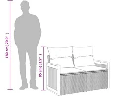 Sodo sofa su pagalvėlėmis, dvivietė, pilka, polirotangas