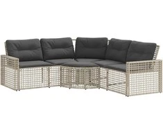 Sodo sofa su pagalvėlėmis ir pakoja, pilka, poliratanas
