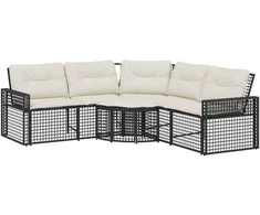 Sodo sofa su pagalvėlėmis ir pakojomis, juoda, poliratanas