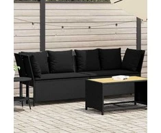 Sodo sofa su pagalvėlėmis, juodos spalvos, poliratanas