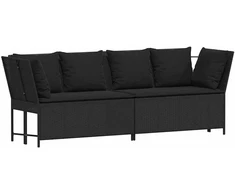 Sodo sofa su pagalvėlėmis, juodos spalvos, poliratanas