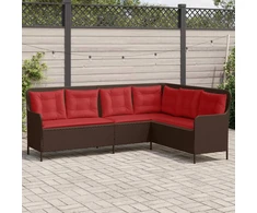 Sodo sofa su pagalvėlėmis, L formos, ruda, poliratanas