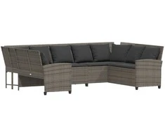 Sodo sofa su pagalvėlėmis, pilkos spalvos, poliratanas