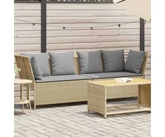 sodo sofa su pagalvėlėmis, smėlio, poliratanas