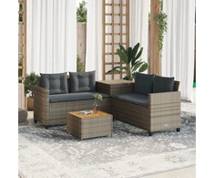 Sodo sofa su stalu/pagalvėlėmis, pilka, poliratanas, L formos
